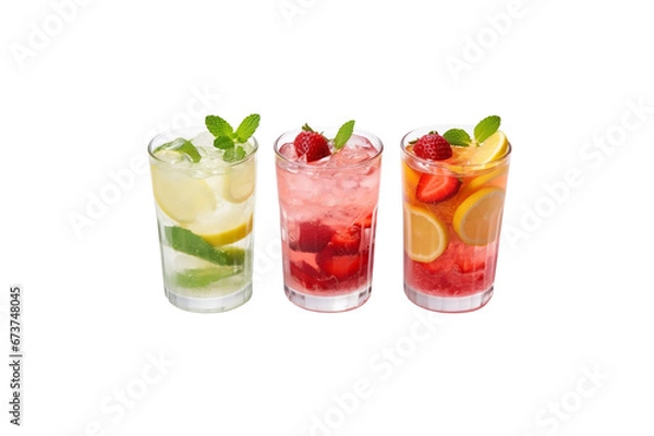 Fototapeta Cocktail with ice, mojito, lemonade, berries, strawberry lemonade transparent background