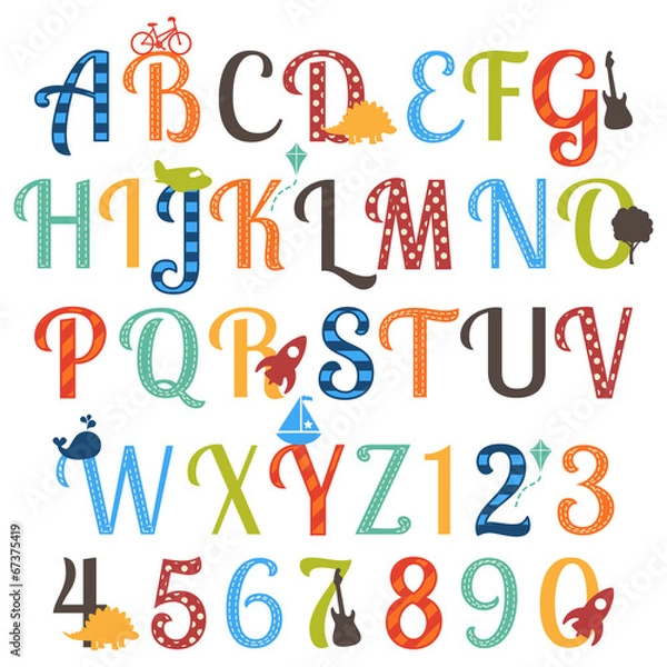 Obraz Cute Boy Themed Alphabet Vector Set