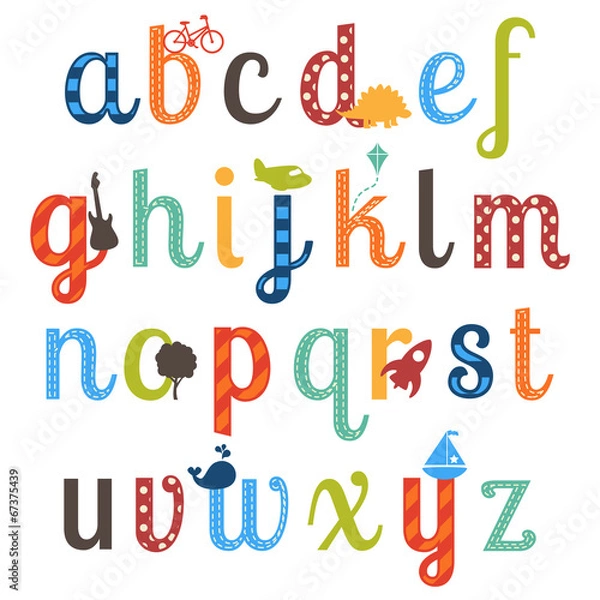 Fototapeta Cute Boy Themed Alphabet Vector Set