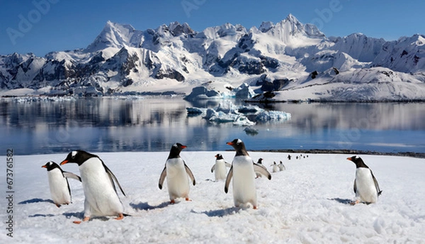 Fototapeta Gentoo Penguins (Pygoscelis papua) on Danko Island on the Antarctic Peninsula in Antarctica.