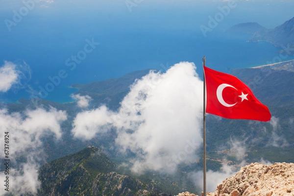 Fototapeta Aerial view of Olympos and mountain from top of Tahtali