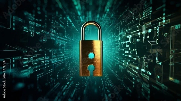 Fototapeta Digital Lock & Key: Cyber Security Abstract Concept Art.