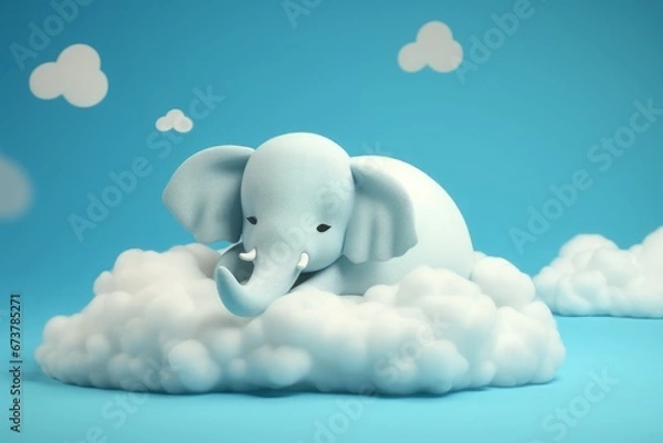 Fototapeta Elephant on a Cloud - Cartoon Illustration in Soft Organic Style