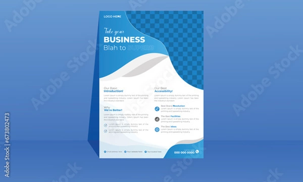 Fototapeta Blue color flier design with abstract organic shapes flyer design.
