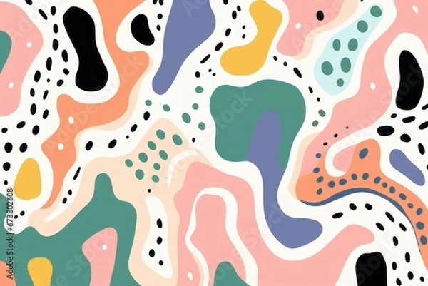 Fototapeta Squiggly Line Style in Pastel. Playful Figures and Simple Abstraction.