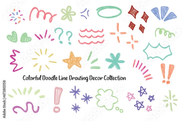 Fototapeta Aesthetic Abstract Crayon Line Drawing Collection