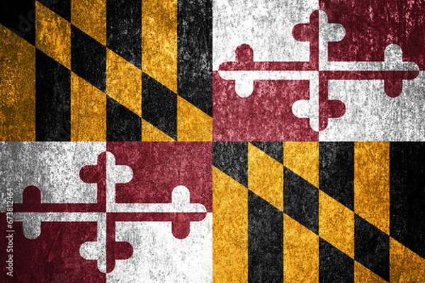 Obraz Close-up of the grunge Maryland state flag. Dirty Maryland state flag on a metal surface.