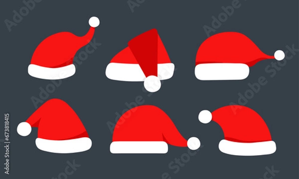 Obraz Santa Claus hat collection, vector, illustration, flat design