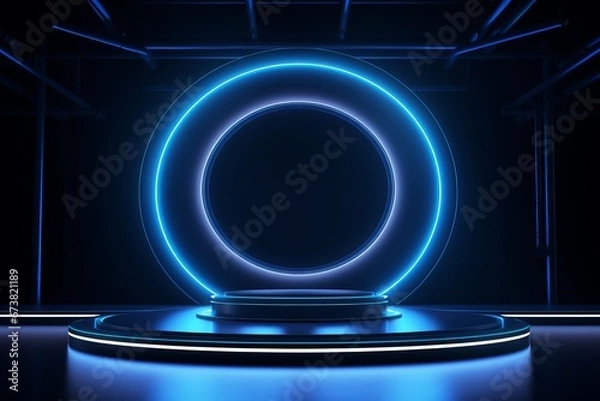 Fototapeta Embracing Retro-Futurism in an Ambient Black Room with Entrancing Blue Lighting