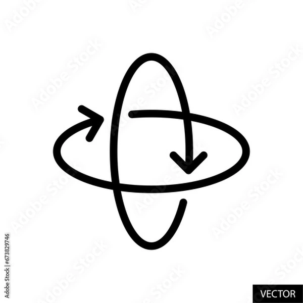 Fototapeta 360 degree view, rotate 360 degrees, 3D rotation vector icon in line style design for website, app, UI, isolated on white background. Editable stroke. Vector illustration.