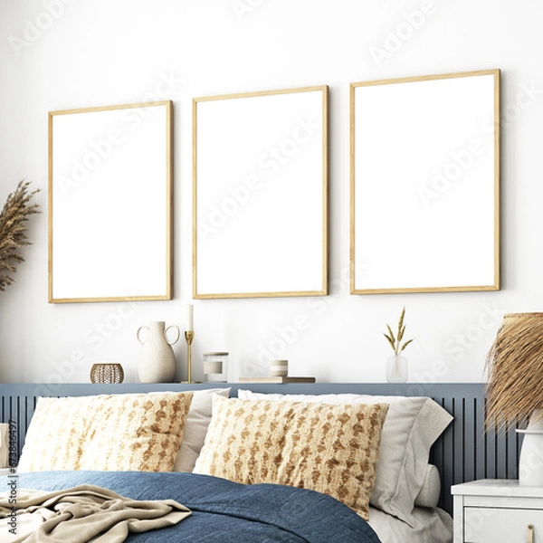 Obraz Mockup, Frame mockup, Three frame mockup, Bedroom frame mockup in Boho style