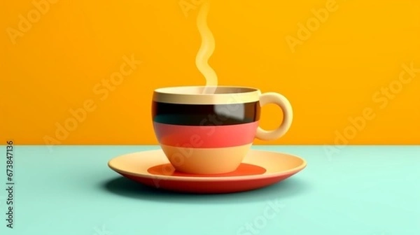 Obraz Ceramic cup of coffee on a colored background.Generative AI