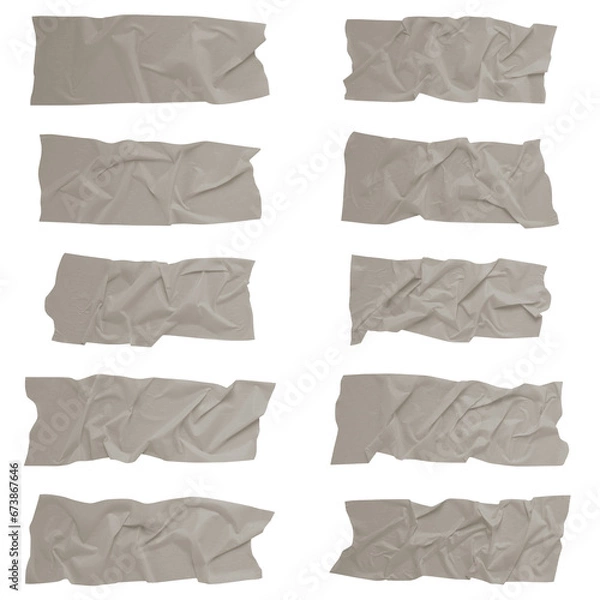 Fototapeta White scotch tape on white background, crumpled sticky tape, different sizes.