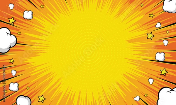 Fototapeta yellow comic background with clouds and stars