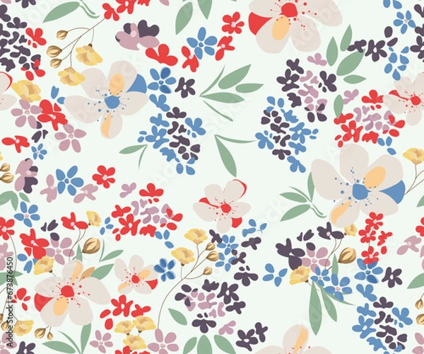 Fototapeta Vector seamless flower patterns. Summer flowers. Simple flat modern drawing. Floral texture collection for textile and fashion design. Spring botanical print.