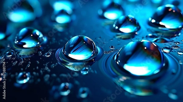 Fototapeta Abstract background with water drops on a glossy horizontal surface.