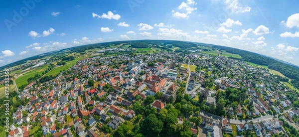 Obraz Panoramablick auf Zusmarshausen im idyllischen Zusamtal in Schwaben