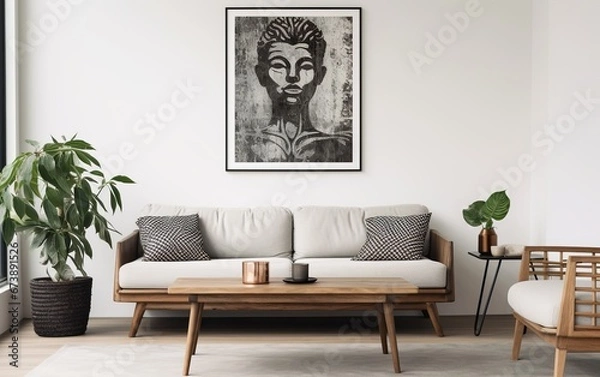 Fototapeta Picture frame with line art by a reading coffee table