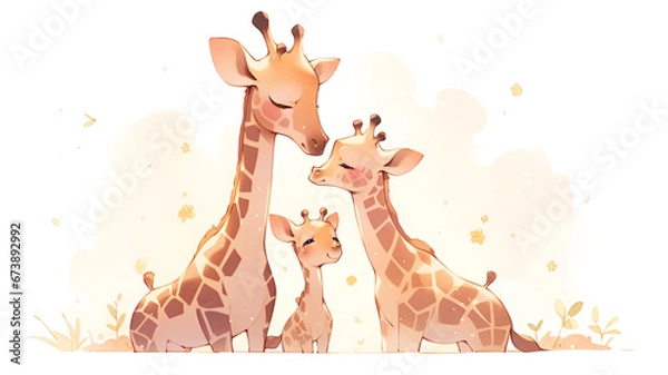 Fototapeta Clip art of giraffe family | generative AI