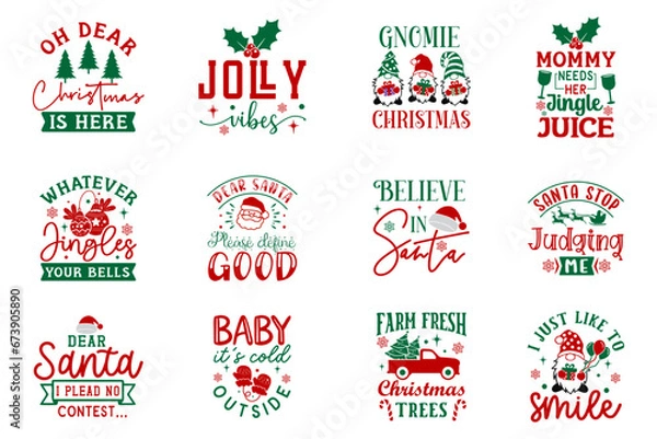 Obraz Christmas SVG T- shirt Design Bundle new year SVG  Winter SVG Design, Santa SVG Design