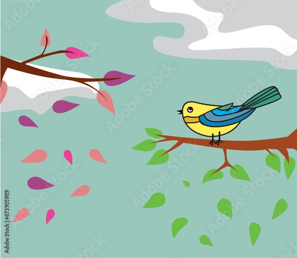 Fototapeta vector tree branches in spring when the birds arrive.