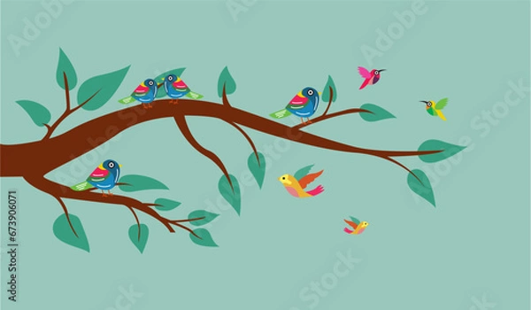 Fototapeta vector tree branches in spring when the birds arrive.