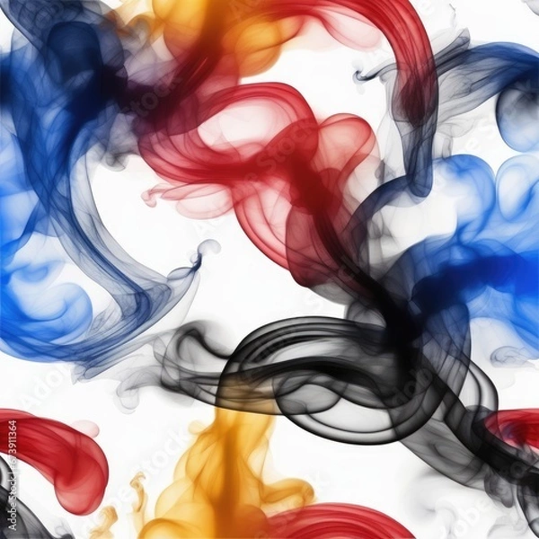 Fototapeta Colored smoke on a white background. Red, Blue, Yellow, White