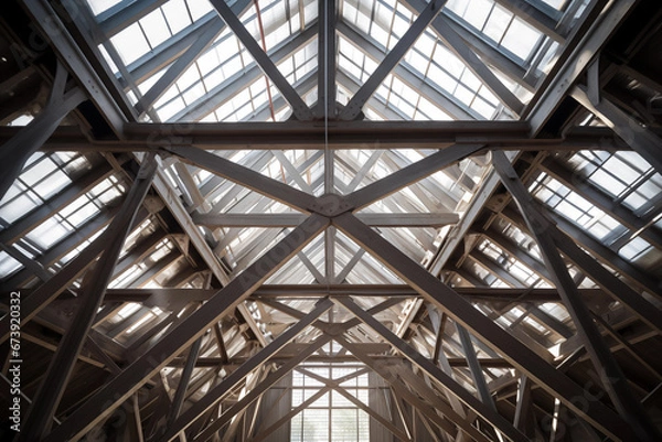 Obraz A wooden beamed ceiling with a skylight