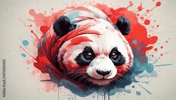 Fototapeta illustration design, panda ninja with spash on background