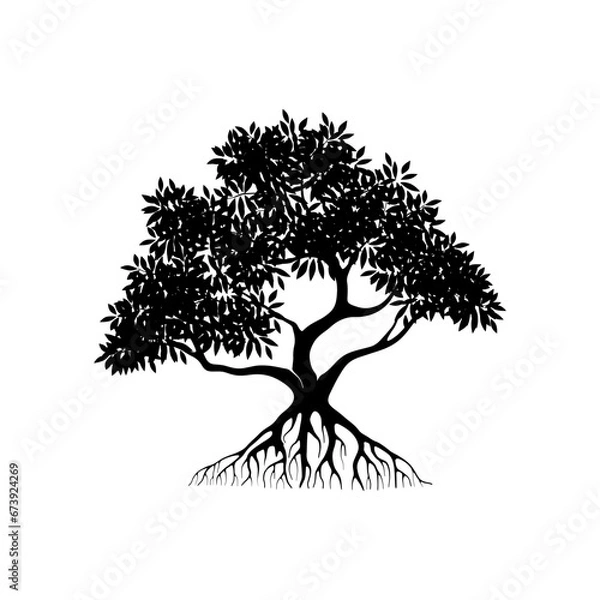 Fototapeta mangrove tree vector silhouette, black and white colors