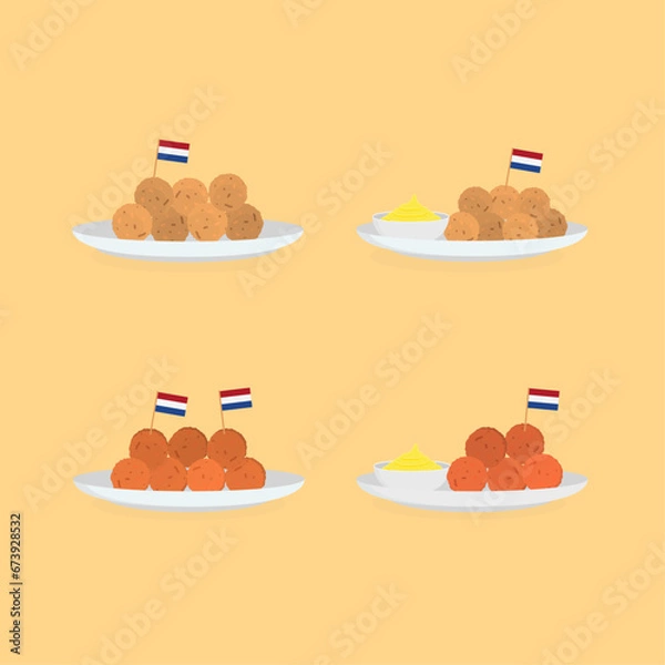 Fototapeta Dutch Bitterballen Selection on Colored Background - Snack Vector Set