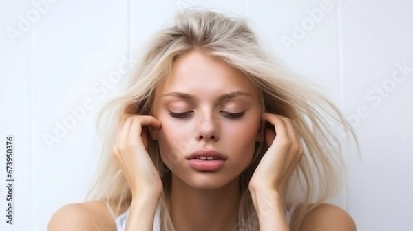 Obraz Beauty Woman face Portrait isolated white background. AI generated image