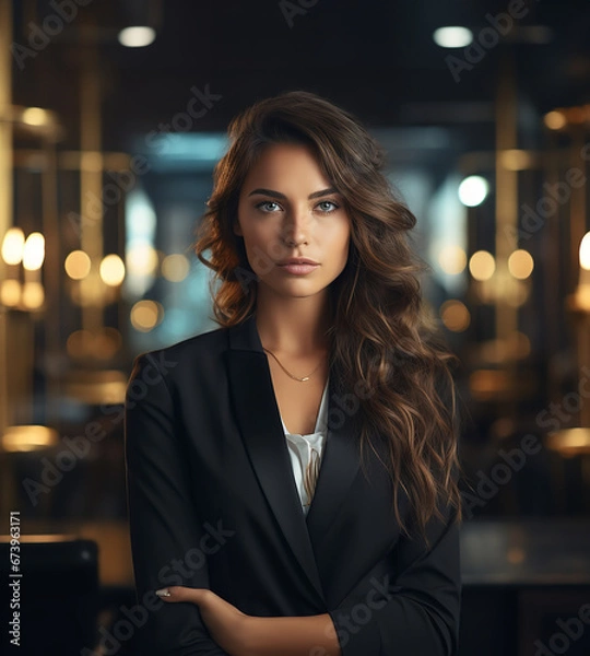 Fototapeta A stylish woman stands with her arms folded. Generative Ai.