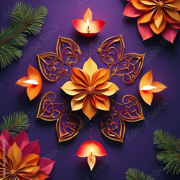 Fototapeta Christmas background with candles Diwali, backgrounds