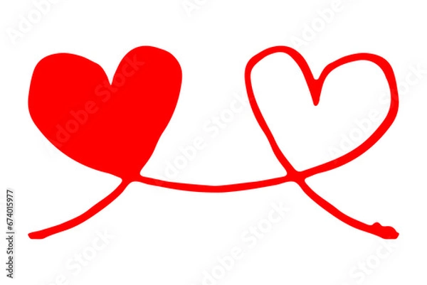 Fototapeta Connected Hearts hand drawn with thin line