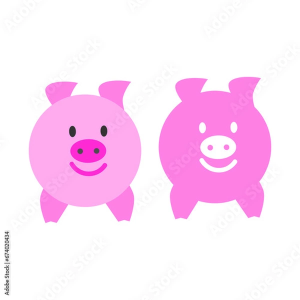 Obraz Pig symbol.  Pig or pork bacon flat vector color icon for animal apps and websites.