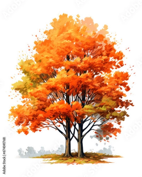 Fototapeta autumn trees, 2d design, white background.