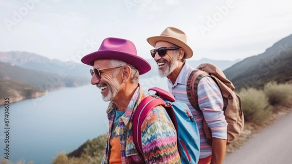 Fototapeta couple hiking in mountains