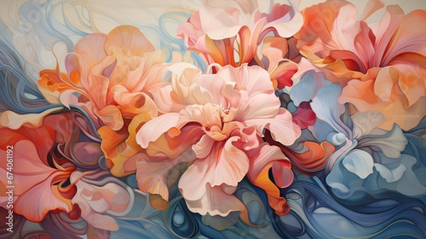 Fototapeta Abstract swirls of vibrant floral blossoms enveloping a dreamy, botanical vortex  Ai Generative
