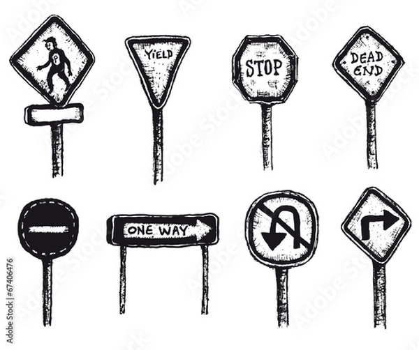 Fototapeta Road And Traffic Signs Set