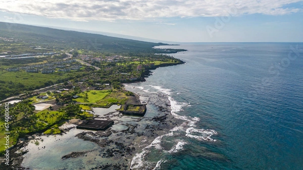 Fototapeta Drone photos off the the Big Island, Hawaii along the coast line with a beautiful blue sky and water
