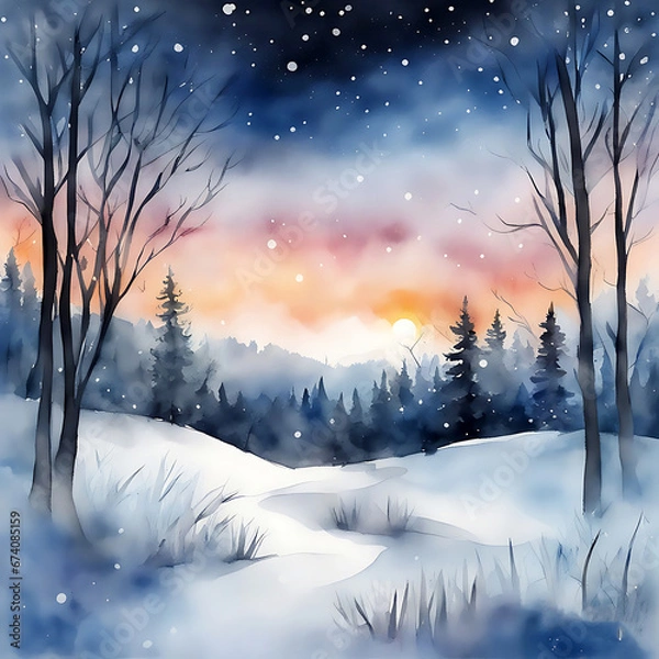Fototapeta Generative AI abstract render of a fantasy landscape in the winter