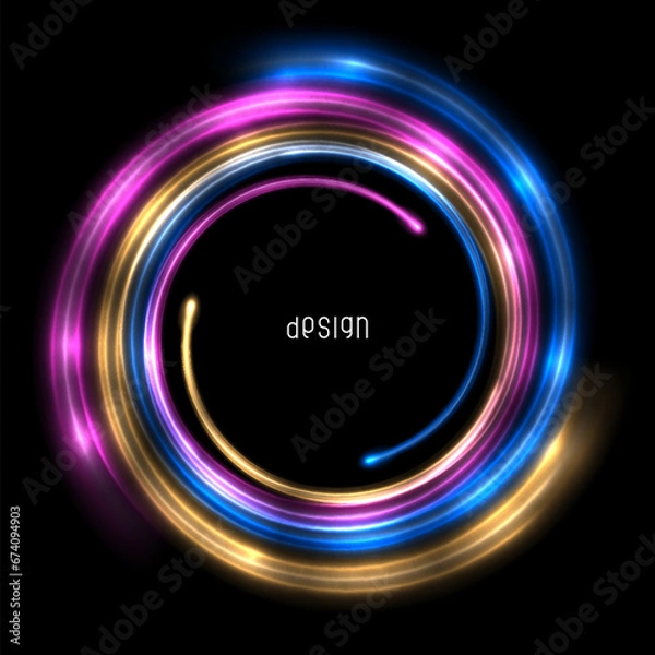 Obraz Glowing spiral with bright flashes. Pink, blue and yellow colors. Abstract luminous background.