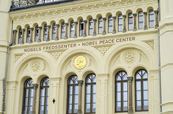 Obraz Detal elewacji Centrum Pokojowego Nobla w Oslo, Norwegia