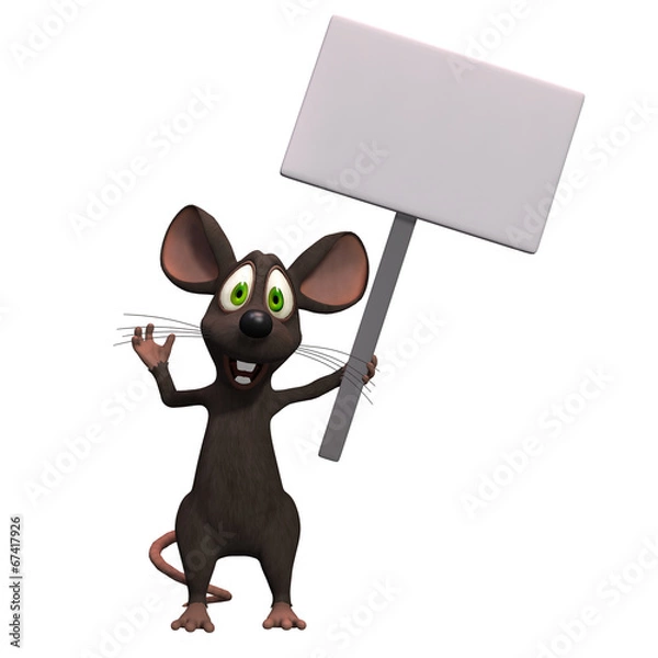 Obraz Cartoon mouse with a blank sign