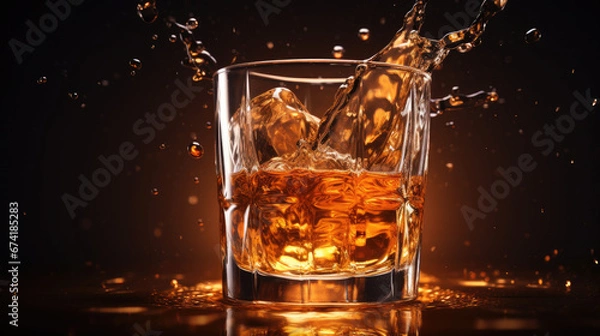 Fototapeta whisky in a glass with splashes, generative ai