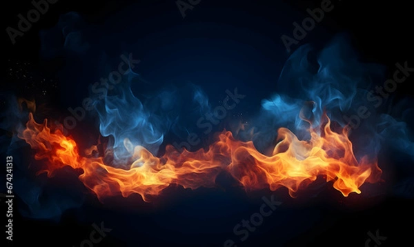 Fototapeta Ai generated texture of fire on a black background, fire flame, burning fire on a dark area, fire background, fire frame, fire flames background