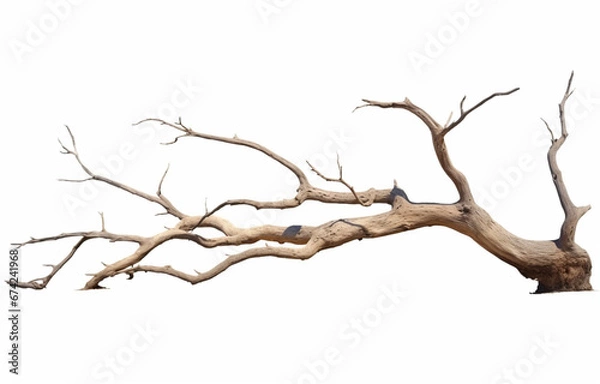 Fototapeta Dry branch of dead tree with isolate on a white background