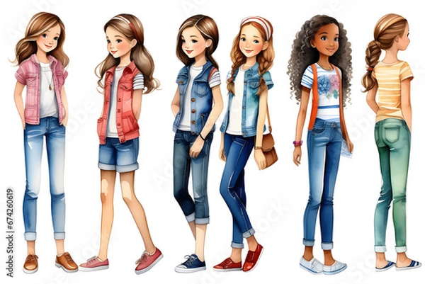Fototapeta This is a paper doll depicting the lively appearance of girls wearing jeans. You can play with dolls by cutting paper with scissors.
Generative AI. 