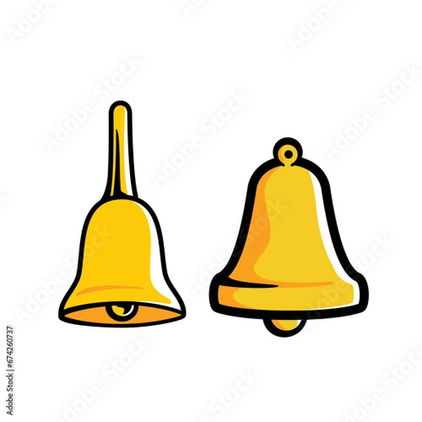 Fototapeta vector illustration of a set of yellow Christmas bells